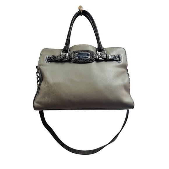 Michael Kors Handbags - Michael Kors Grey Pebbled Leather & Snakeskin Embossed Satchel Crossbody Bag